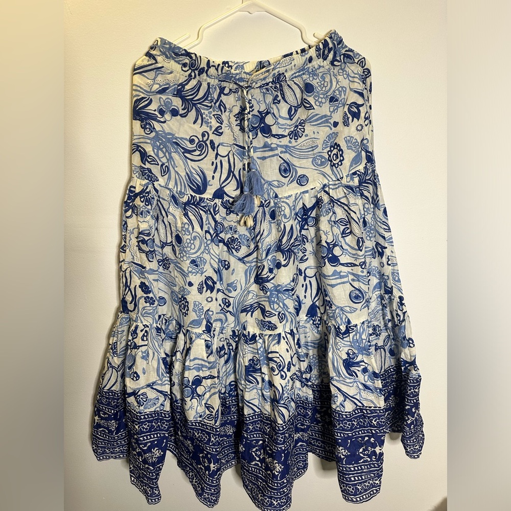 Zara Floral Blue and White A-Line Skirt